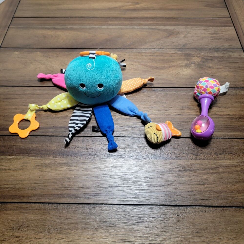 Set of 2 Infant Toys: Purple Rattle & Hanging Octopus